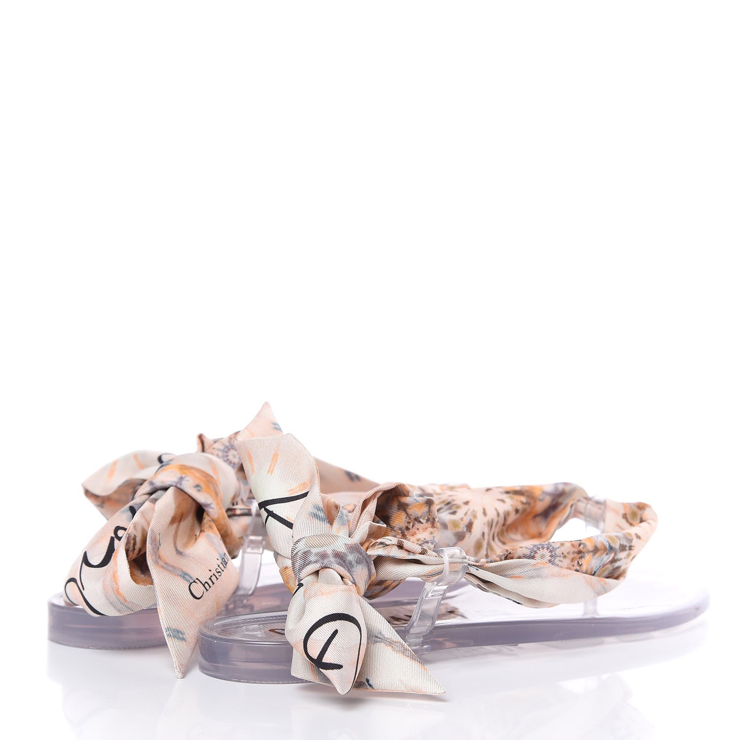 Christian Dior PVC Silk KaleiDiorscopic Mitzah Scarf Thong Sandals 36 Nude 4 of 8
