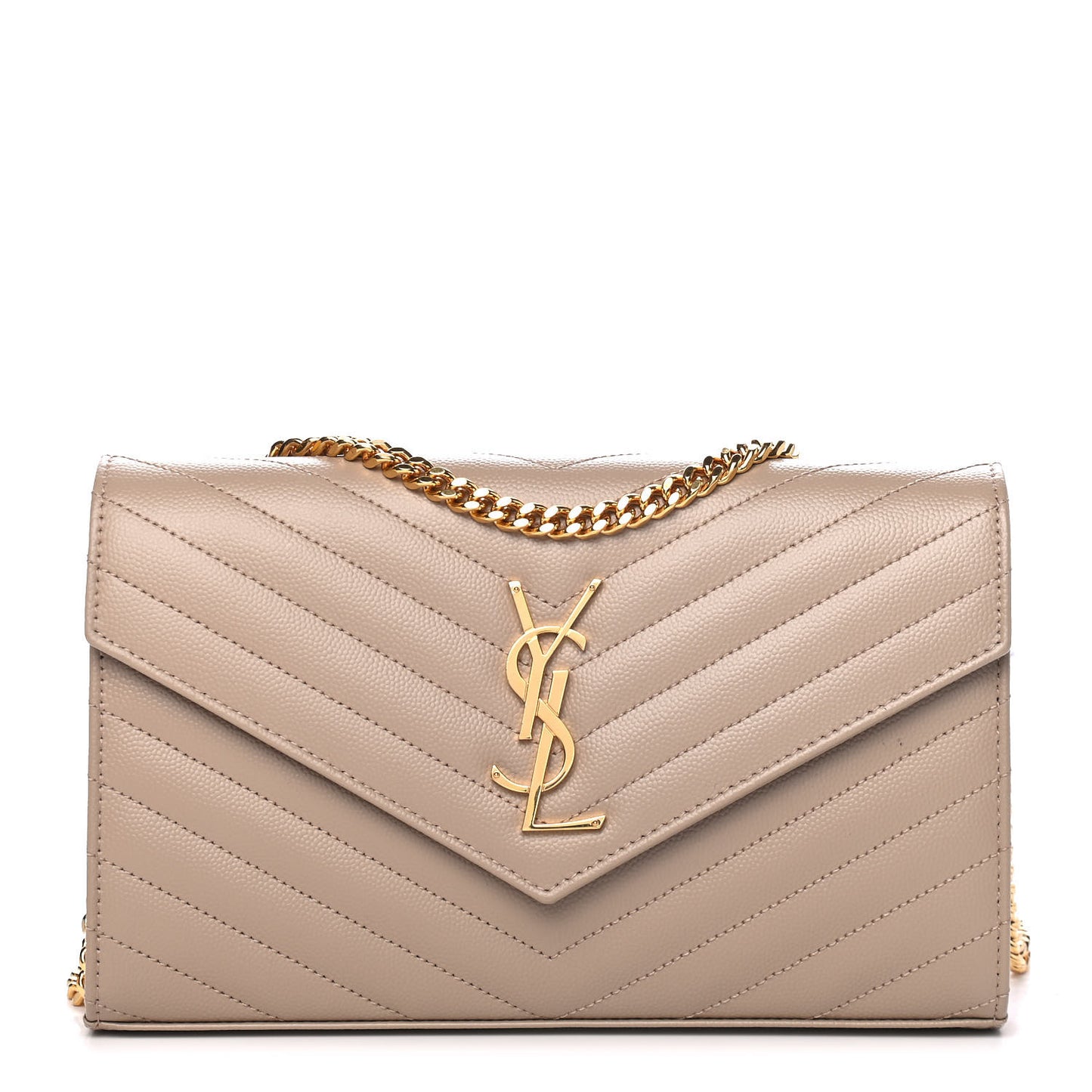 Grain De Poudre Matelasse Chevron Monogram Chain Wallet Nude Powder