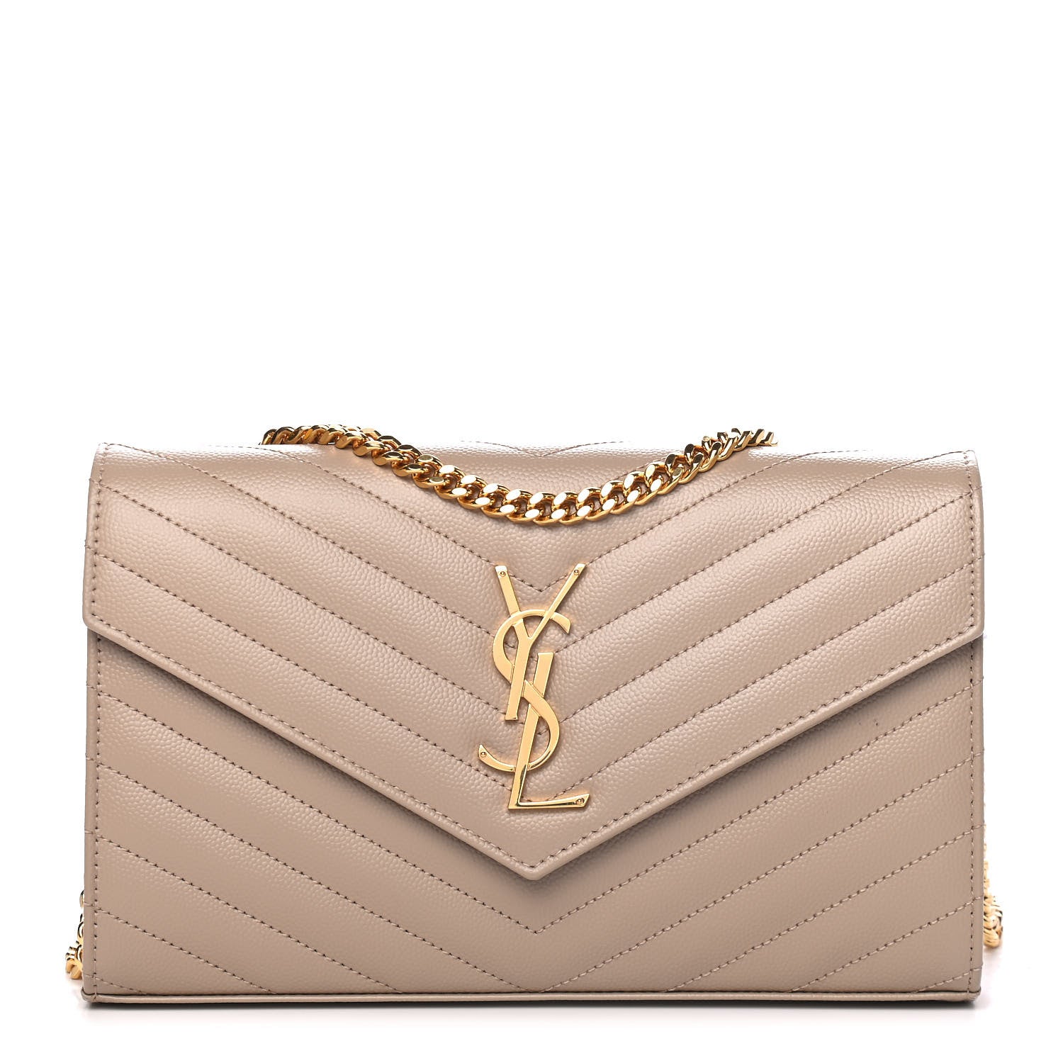 Saint Laurent Grain De Poudre Matelasse Chevron Monogram Chain Wallet Nude Powder 1 of 4