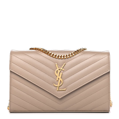 Saint Laurent Grain De Poudre Matelasse Chevron Monogram Chain Wallet Nude Powder 1 of 4