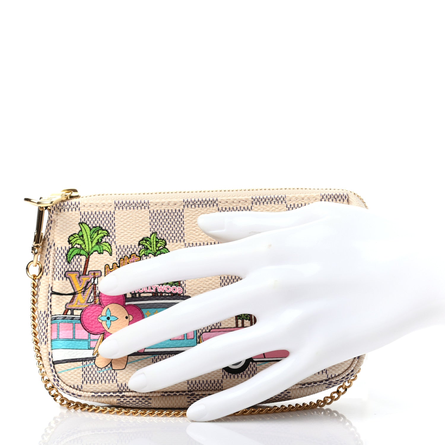 Louis Vuitton Damier Azur 2021 Christmas Animation Hollywood Mini Pochette Accessories Fuchsia 2 of 7