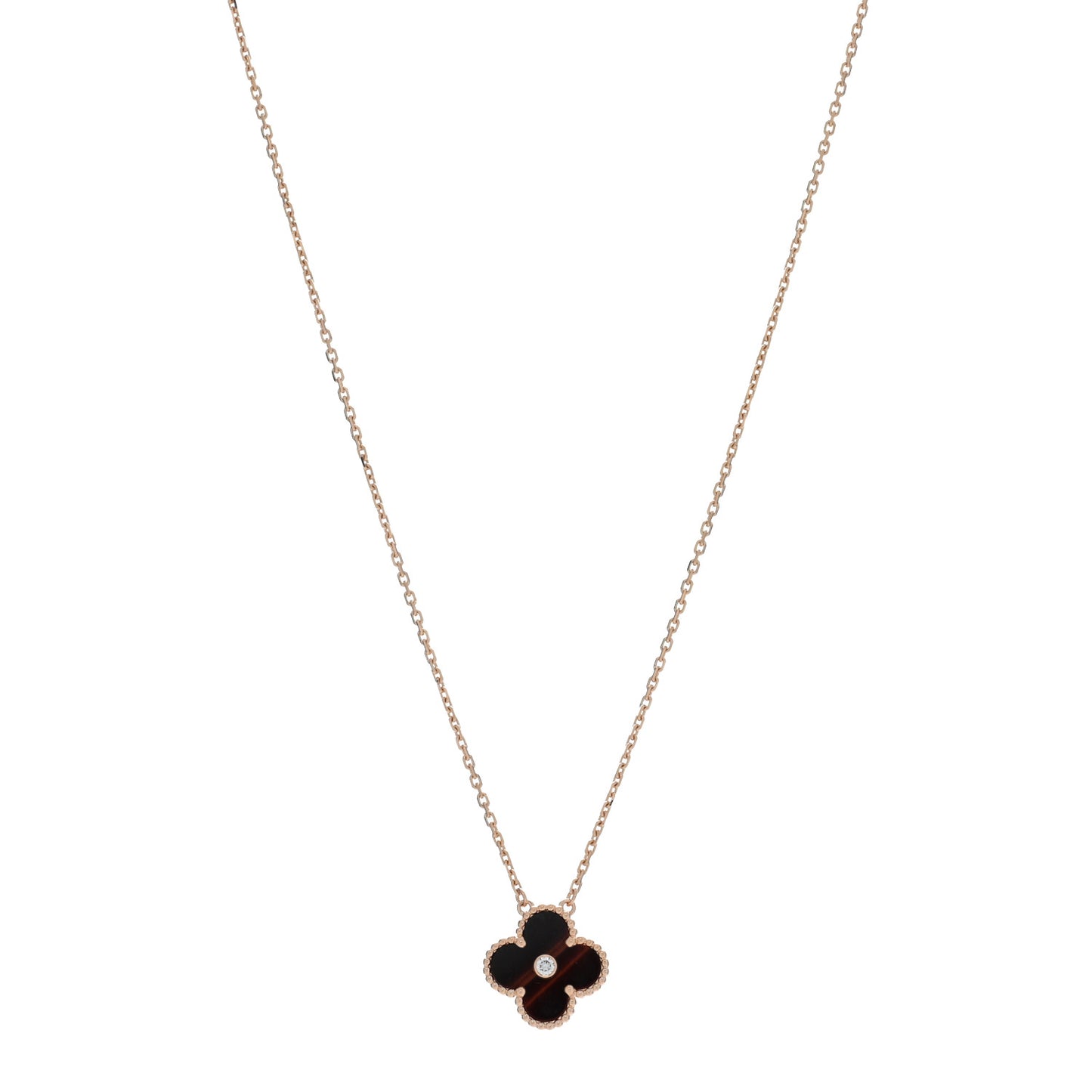 18K Rose Gold Diamond Bulls Eye Vintage Alhambra Pendant Necklace