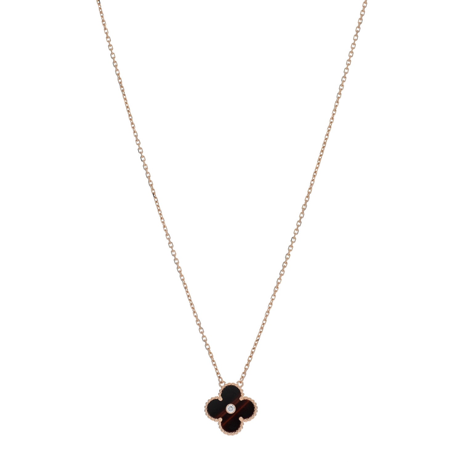 Van Cleef & Arpels 18K Rose Gold Diamond Bulls Eye Vintage Alhambra Pendant Necklace 1 of 4