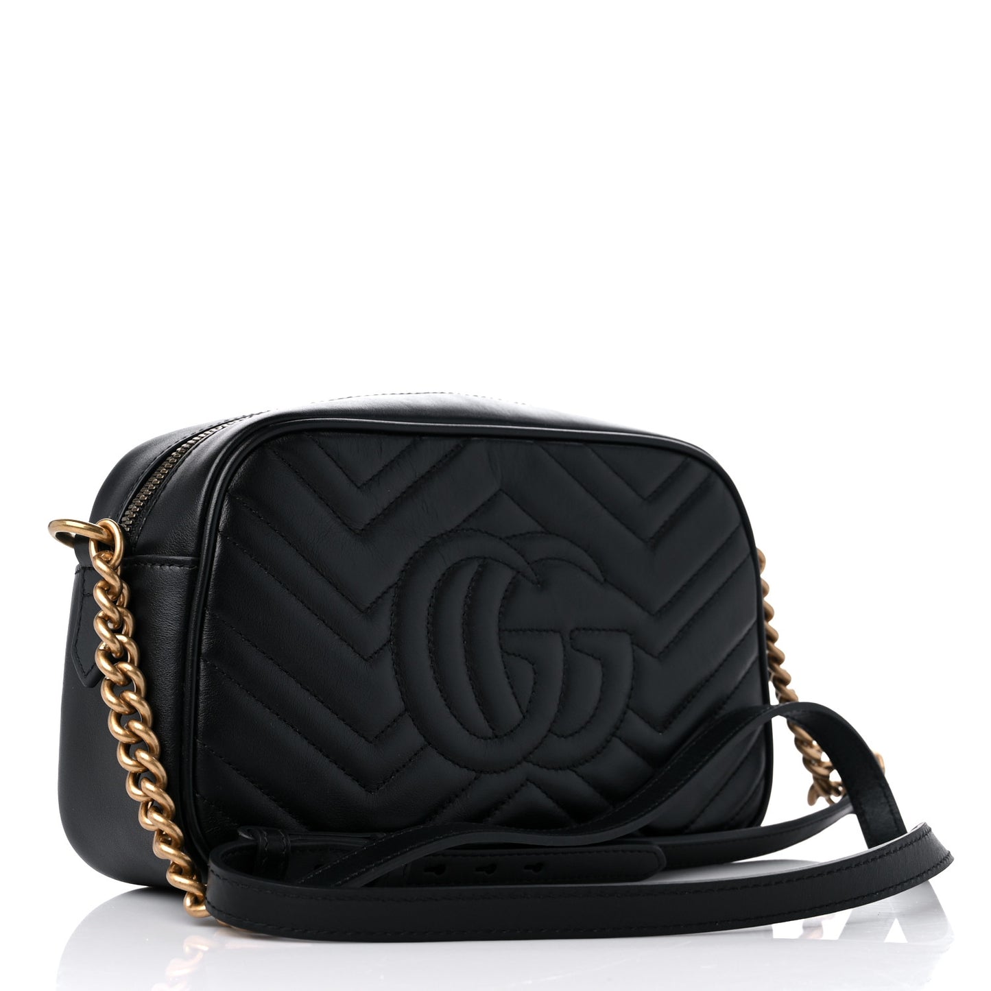Calfskin Matelasse Small GG Marmont Chain Shoulder Bag Black
