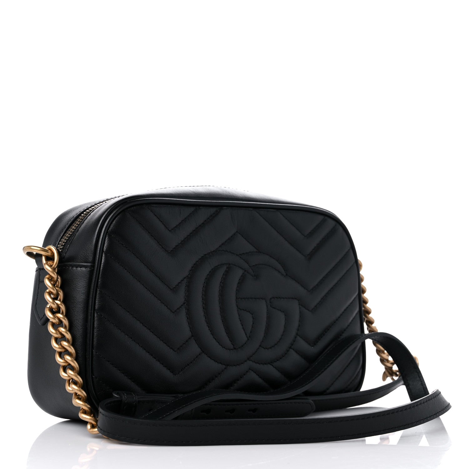 Gucci Calfskin Matelasse Small GG Marmont Chain Shoulder Bag Black 3 of 11