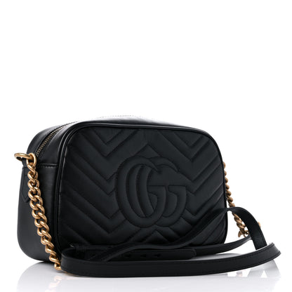 Gucci Calfskin Matelasse Small GG Marmont Chain Shoulder Bag Black 3 of 11