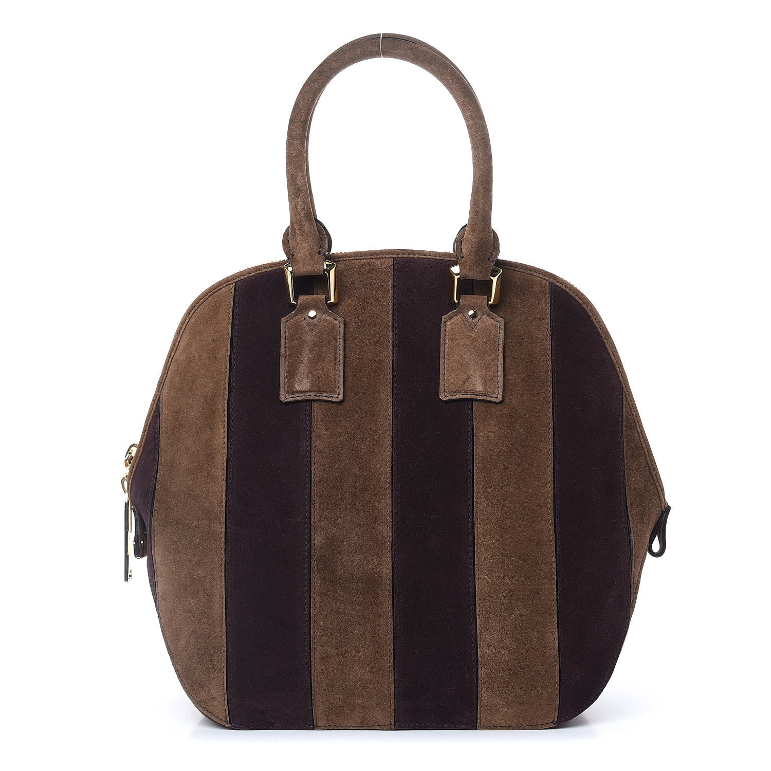 Burberry Suede Striped Medium Orchard Bowling Bag Fawn Brown Plum 1 of 13