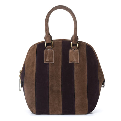Burberry Suede Striped Medium Orchard Bowling Bag Fawn Brown Plum 1 of 13