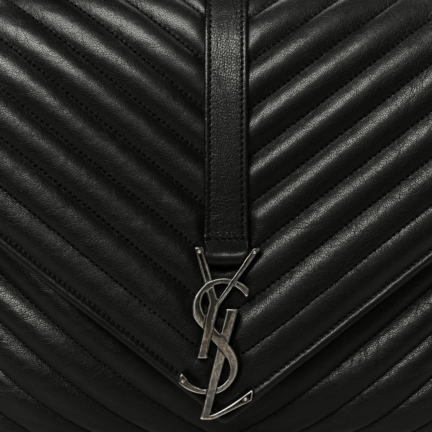 Sheepskin Matelasse Chevron Monogram Large College Satchel Black