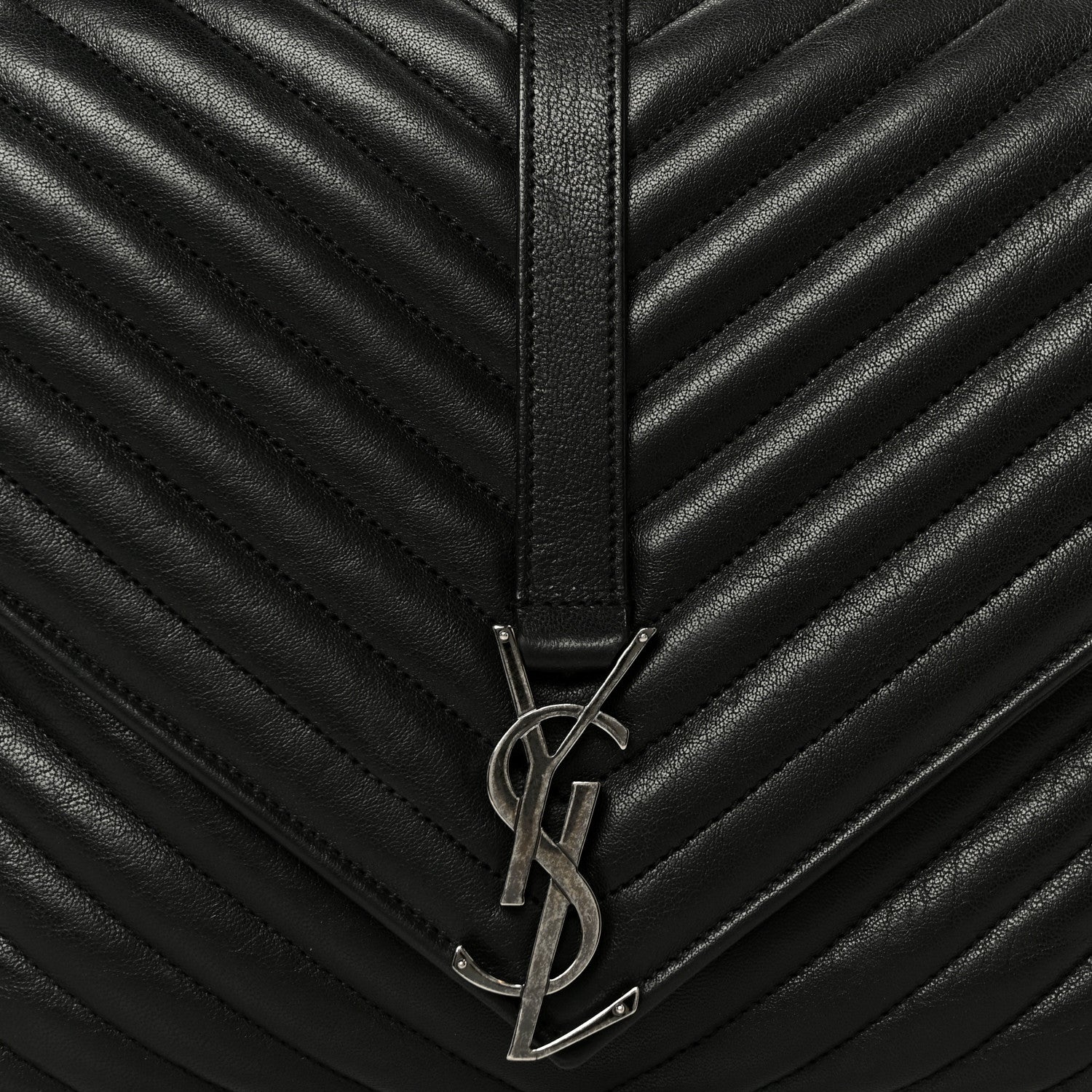 Saint Laurent Sheepskin Matelasse Chevron Monogram Large College Satchel Black 10 of 12