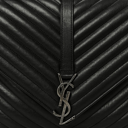 Saint Laurent Sheepskin Matelasse Chevron Monogram Large College Satchel Black 10 of 12