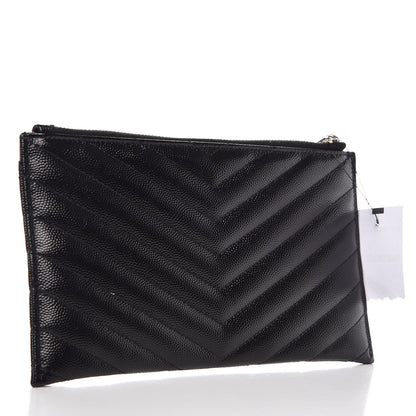 Saint Laurent Grain De Poudre Chevron Monogram Bill Pouch Black 3 of 8