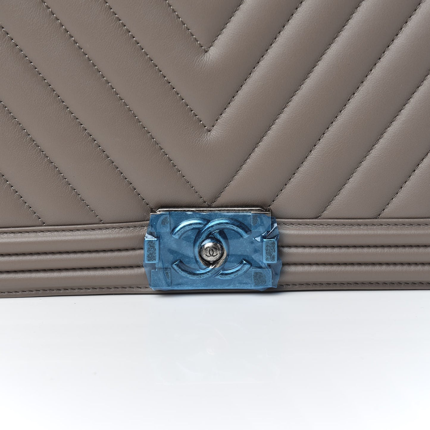 Calfskin Chevron Quilted Large Boy Flap Grey