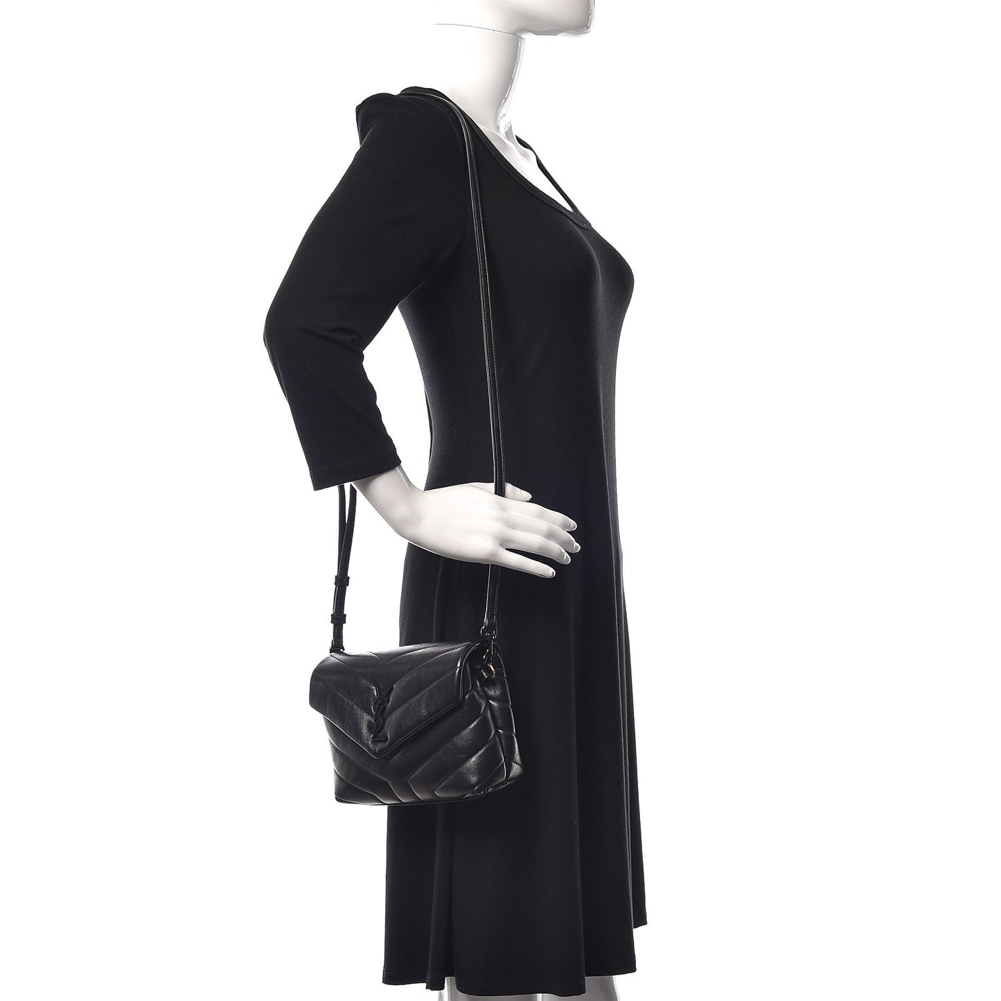 Calfskin Y Quilted Monogram Toy Loulou Crossbody Bag Black