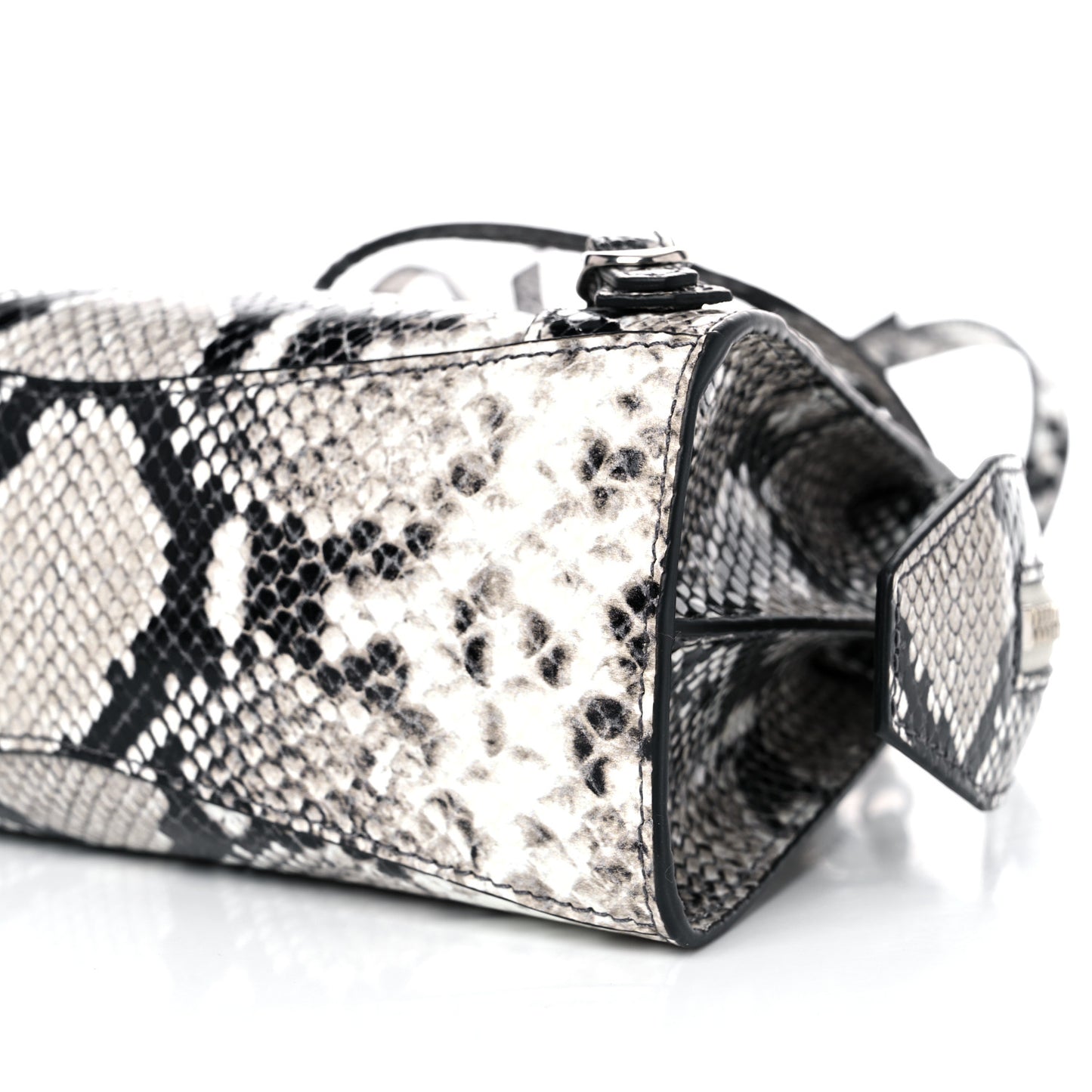 Grained Calfskin Snake Effect Neo Classic Silver Hardware Mini City Black White