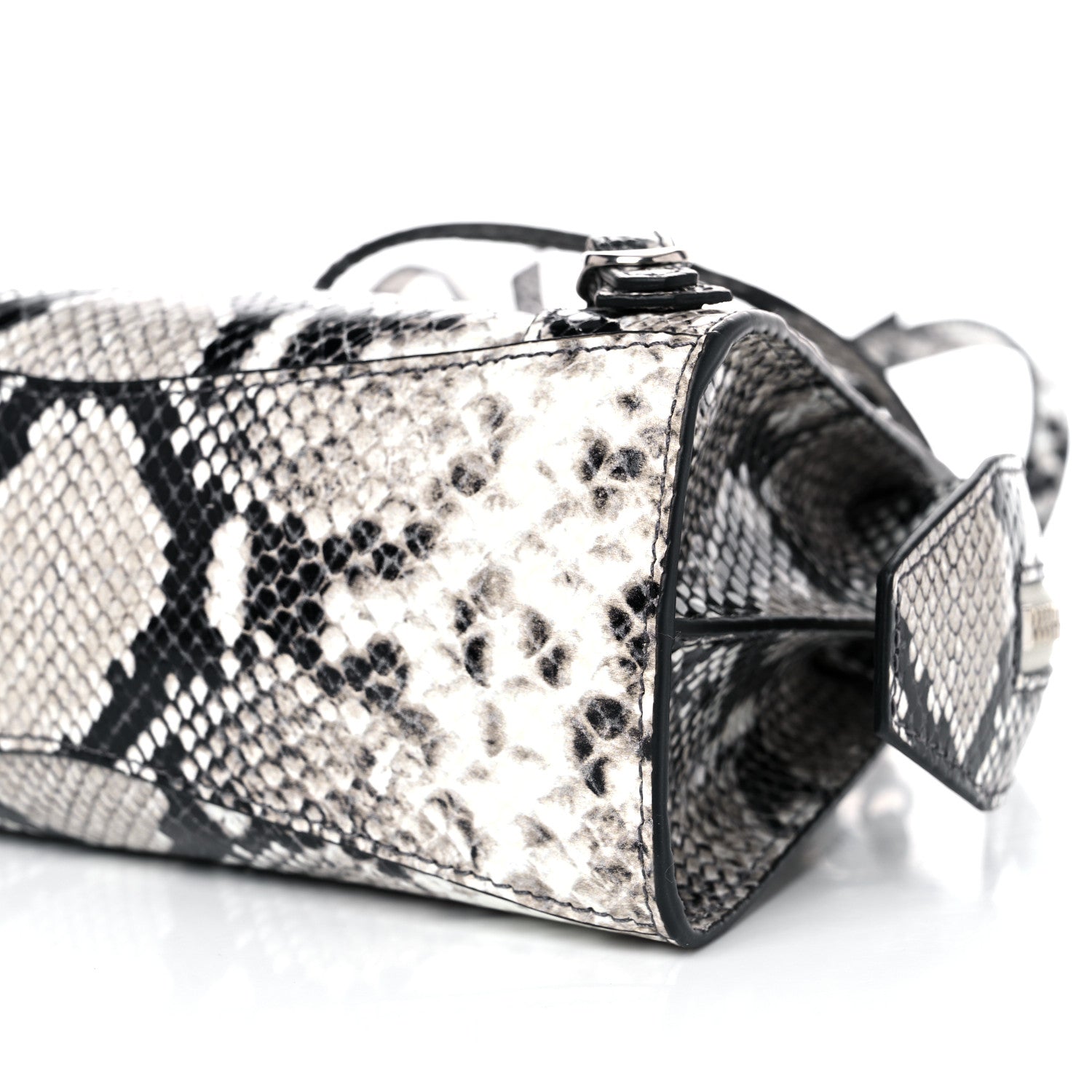 Balenciaga Grained Calfskin Snake Effect Neo Classic Silver Hardware Mini City Black White 8 of 8