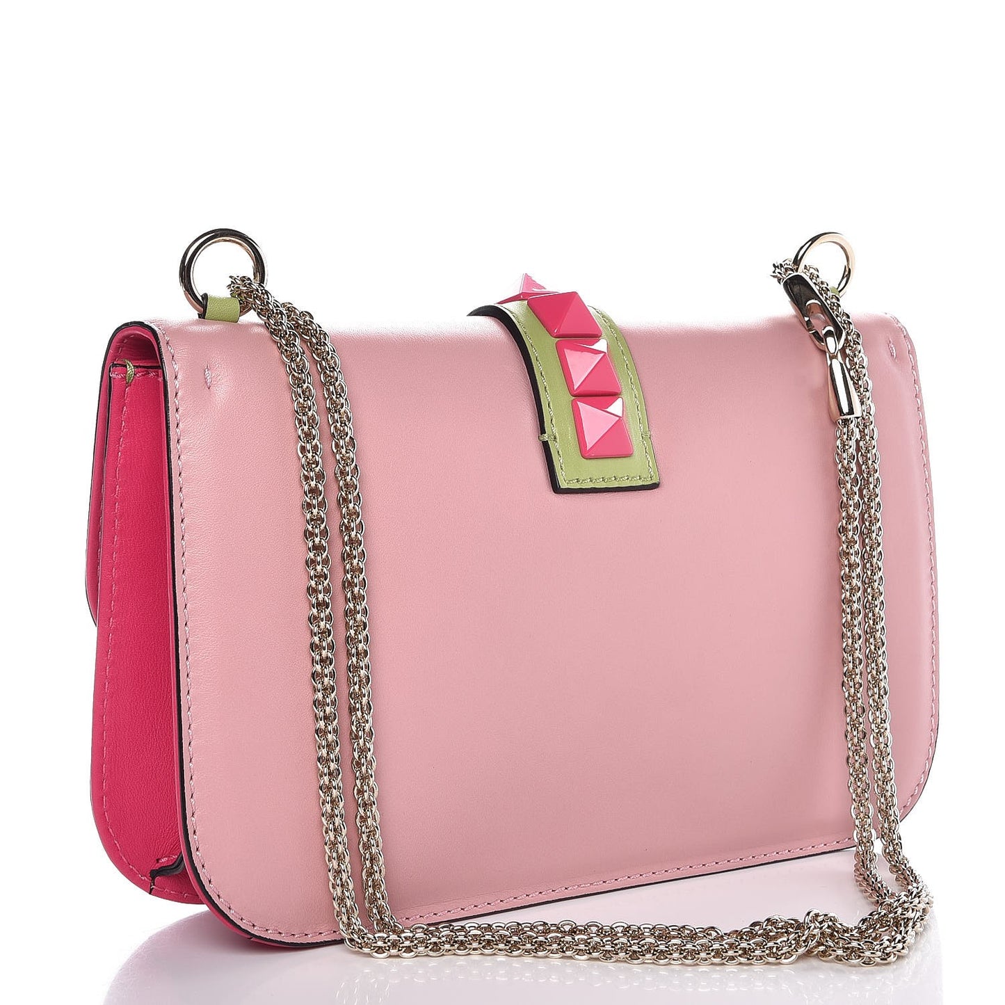 Vitello Tri-Color Medium Glam Lock Rockstud Flap Pop Gardenia Pop Apple Pop Fuxia