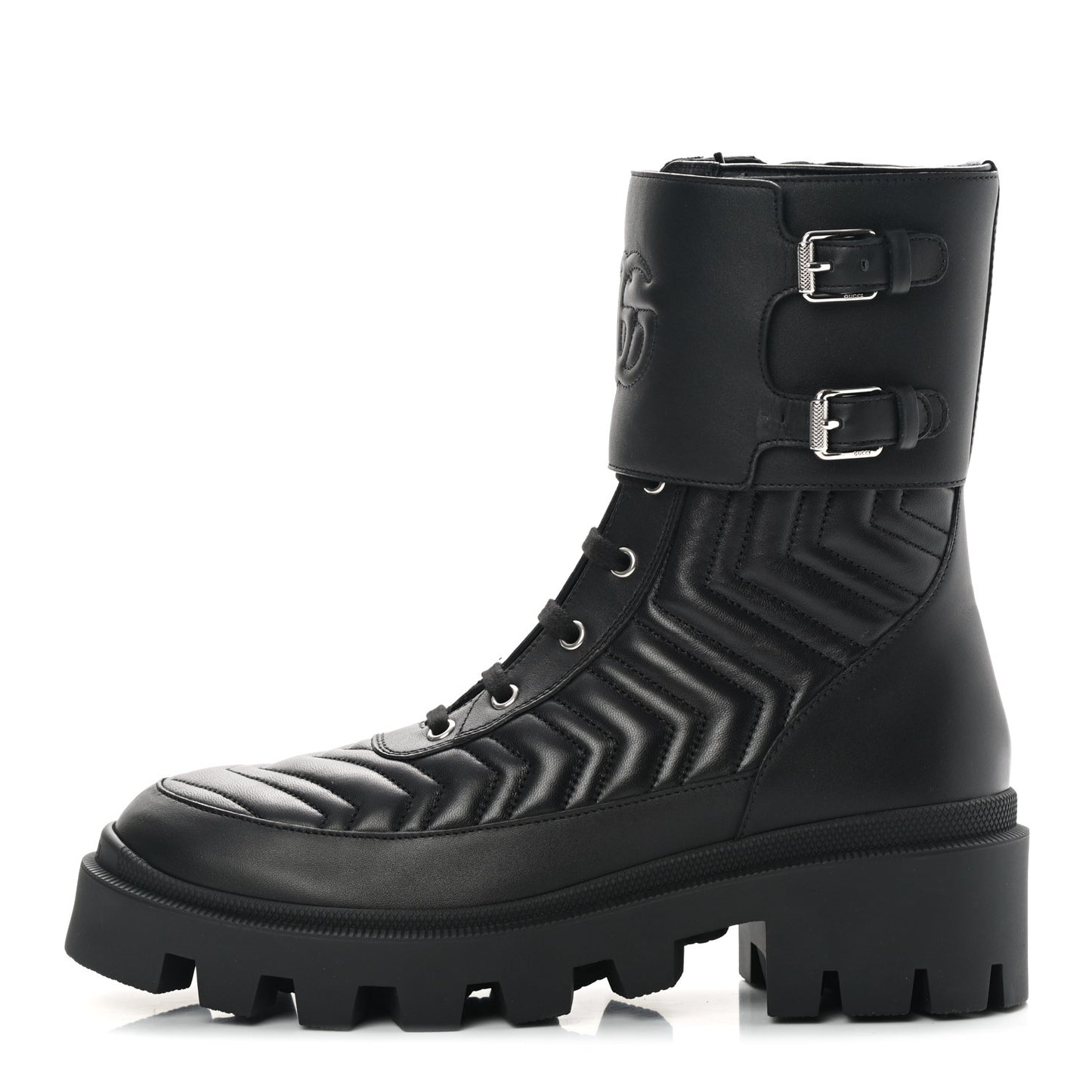 Nappa Frances GG Matelasse Platform Combat Boots 40.5 Black