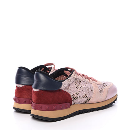 Valentino Garavani Macrame Lace Suede Womens Rockrunner Sneakers 36 Water Rose Multicolor 4 of 12