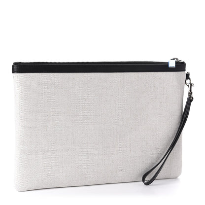 Saint Laurent Linen Canvas Rive Gauche Zipped Pouch Optic White 3 of 11