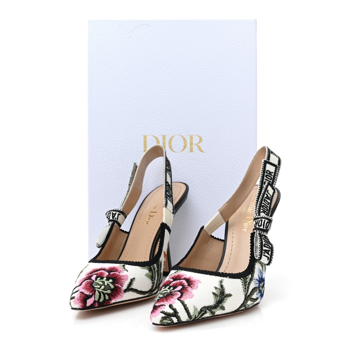 Ribbon Petites Fleurs Embroidered J'Adior Slingback 100mm Pumps 37 Off White