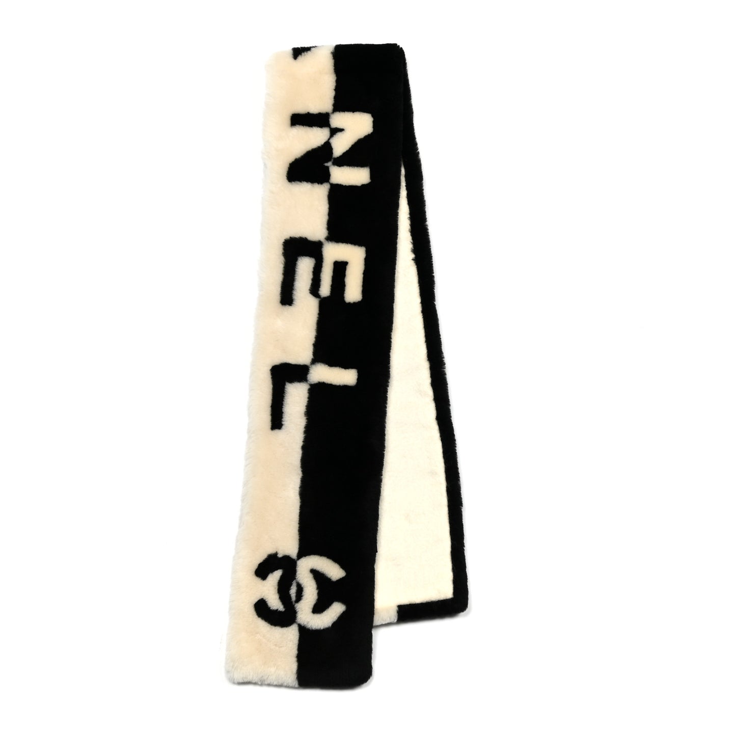 Shearling Cashmere CC Scarf Black White