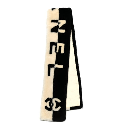 Chanel Shearling Cashmere CC Scarf Black White 2 of 3