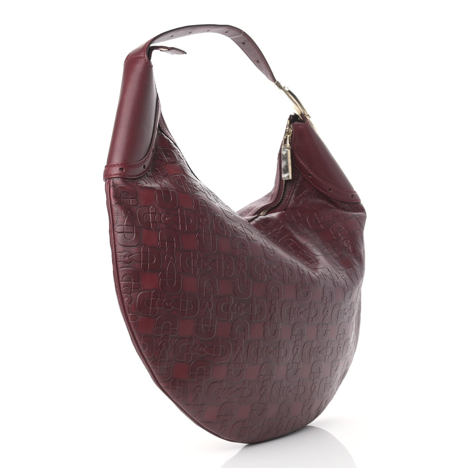 Gucci Calfskin Horsebit Embossed Glam Hobo Burgundy 3 of 11