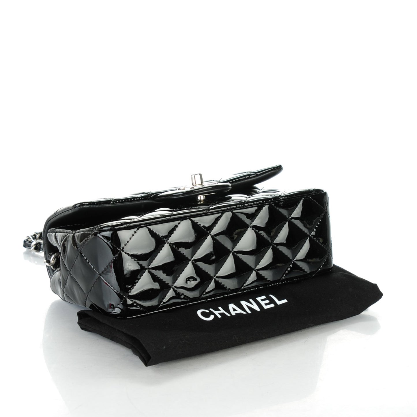 Patent Calfskin Quilted Mini Rectangular Flap Black