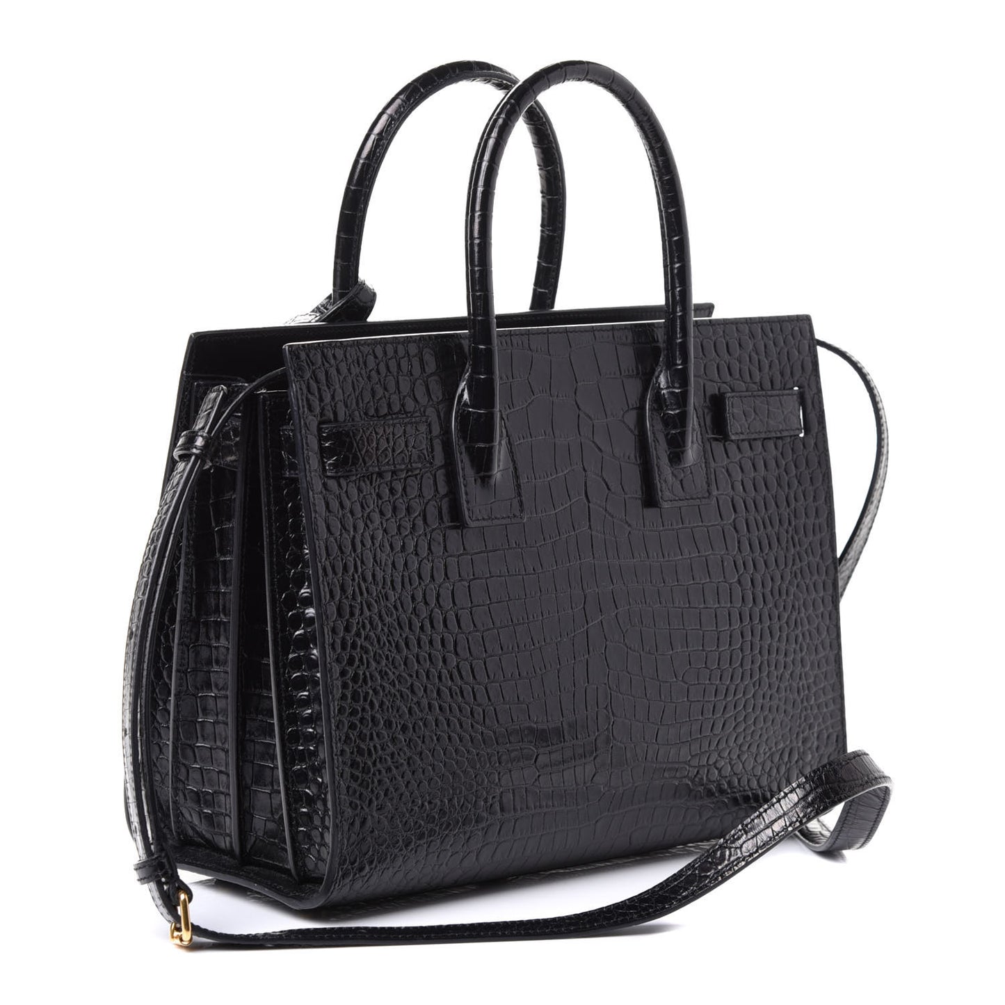 Calfskin Crocodile Embossed Baby Sac De Jour Black