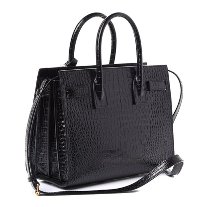 Saint Laurent Calfskin Crocodile Embossed Baby Sac De Jour Black 2 of 4