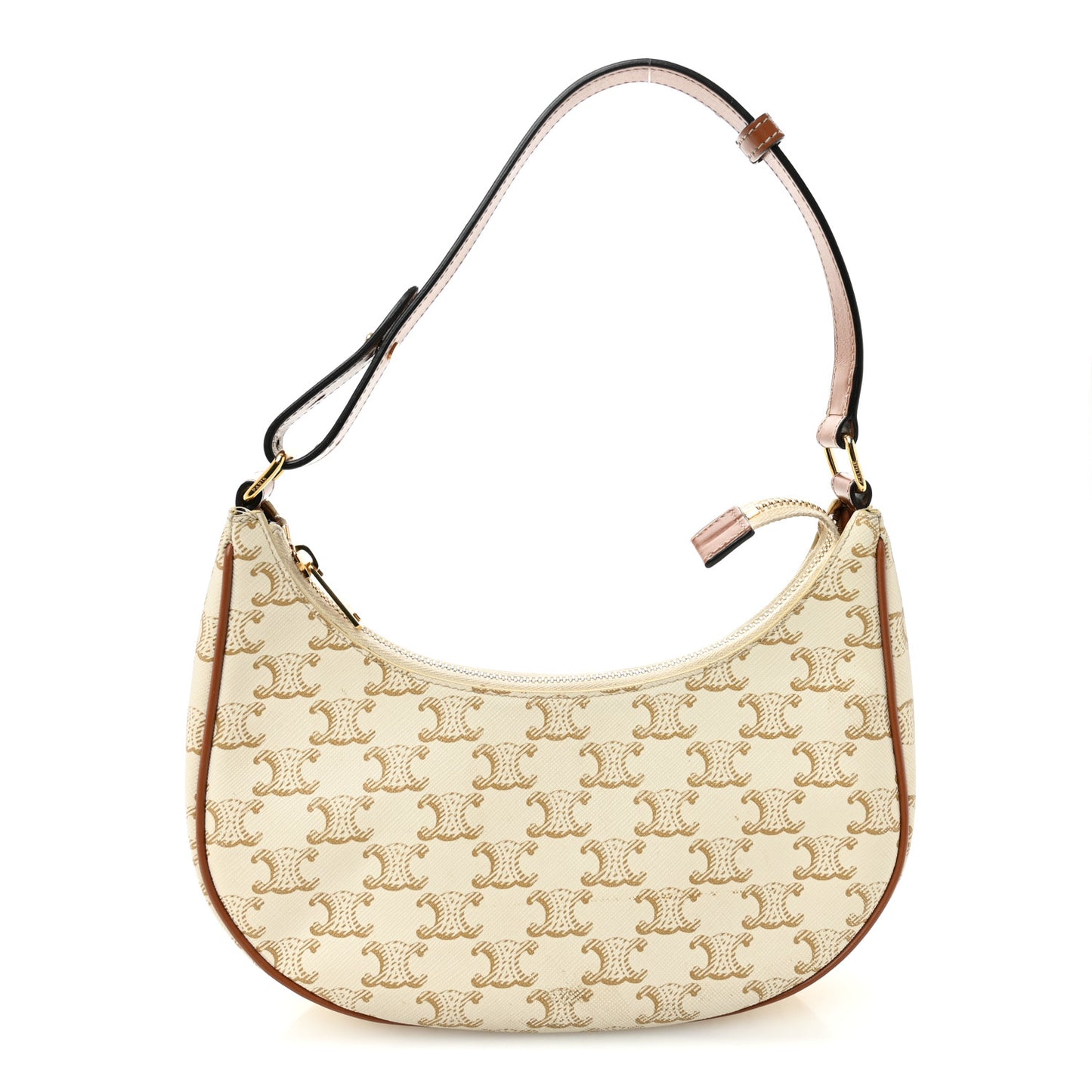 Canvas Calfskin Ava Triomphe Shoulder Bag White