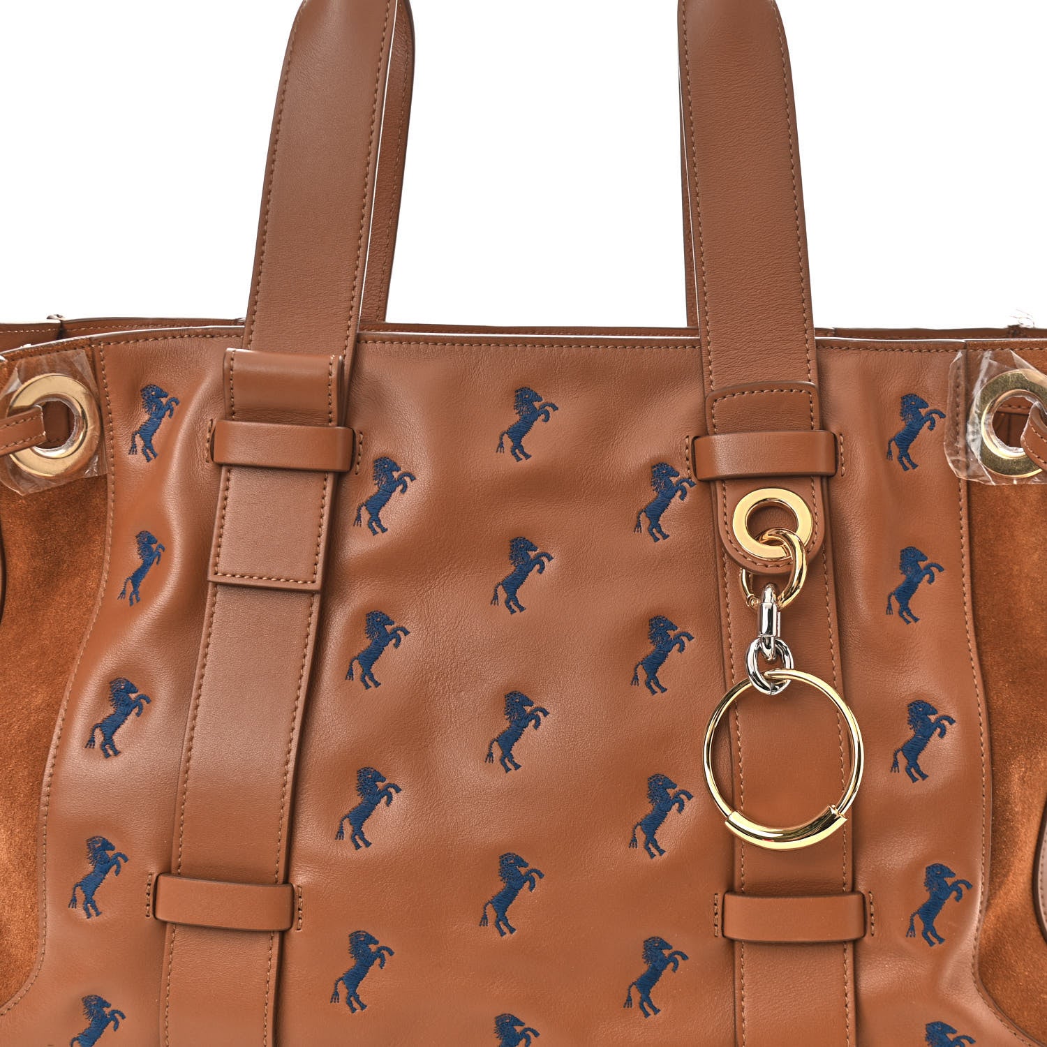 Chloe Smooth Calfskin Little Horses Embroidered Tao Zipped Tote Caramel 8 of 14