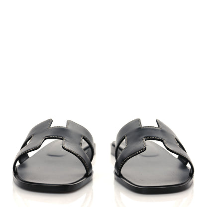Hermes Box Calfskin Oran Sandals 37.5 Black 2 of 9