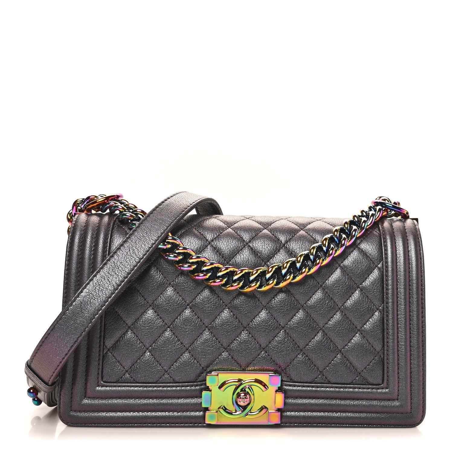 Chanel Iridescent Goatskin Quilted Medium Boy Flap Purple 1 of 10