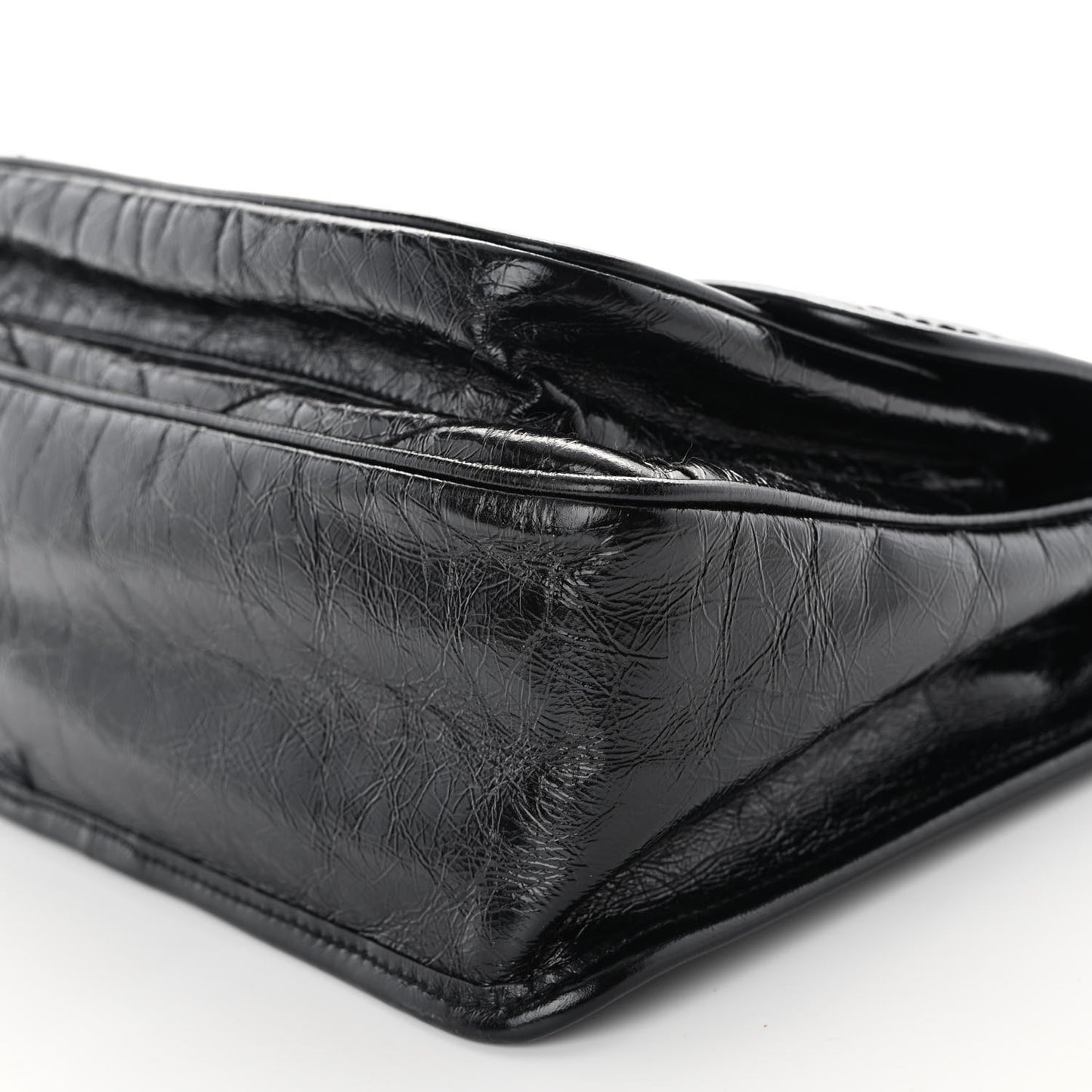 Crinkled Calfskin Matelasse Monogram Medium Niki Chain Satchel Black