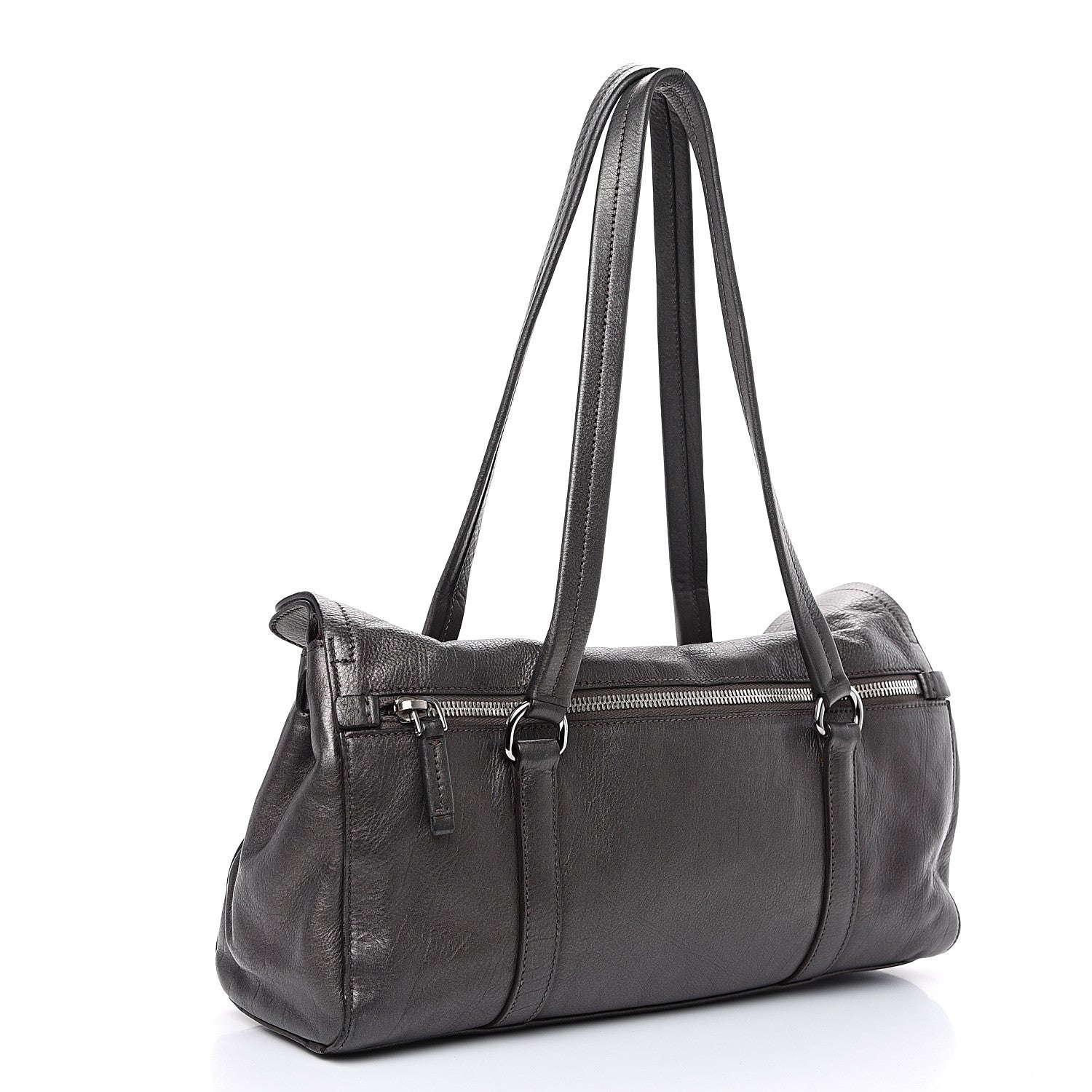 Prada Metallic Buffalo Easy A Foldover Pushlock Satchel Dark Grey 2 of 10