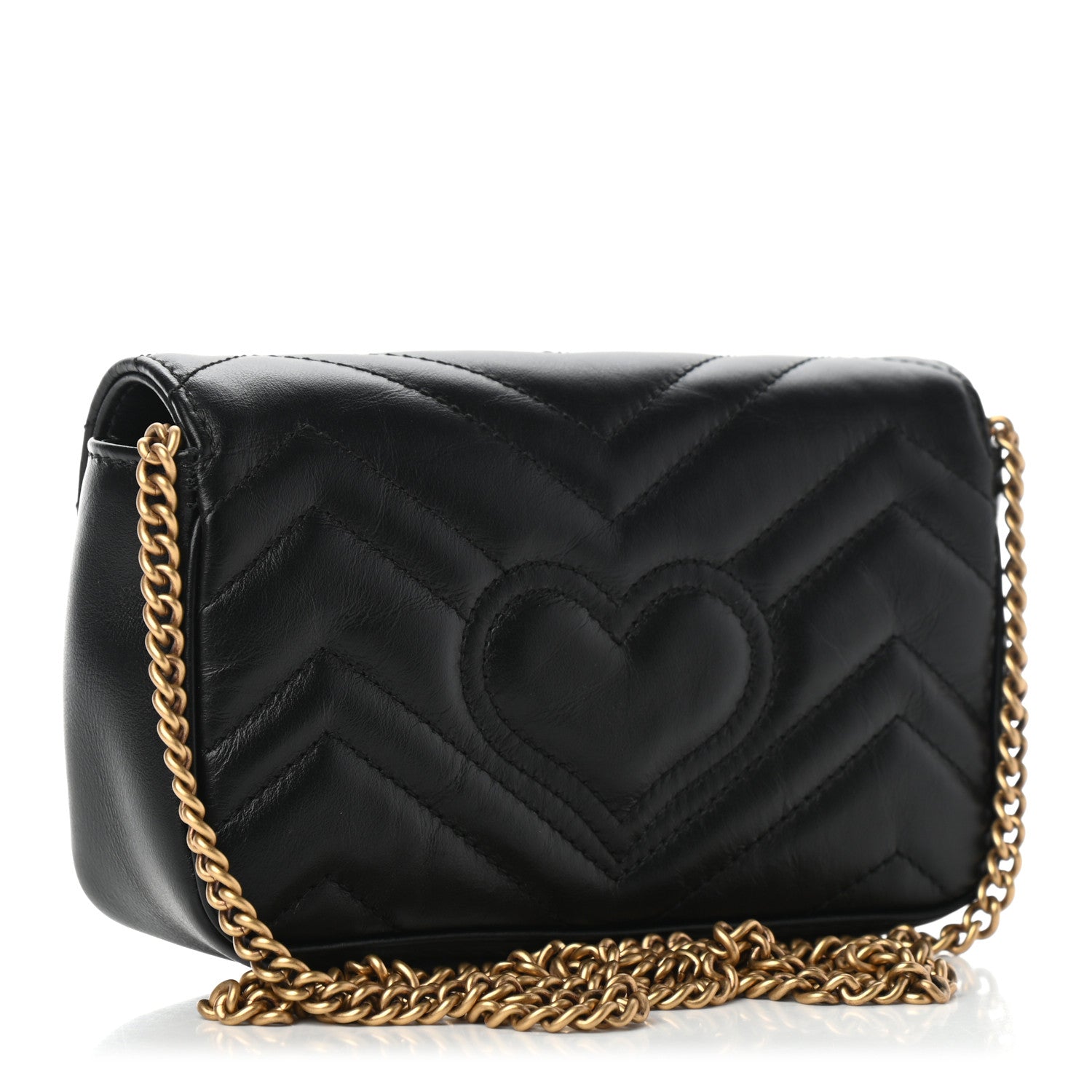 Gucci Calfskin Matelasse Super Mini GG Marmont Shoulder Bag Black 2 of 5