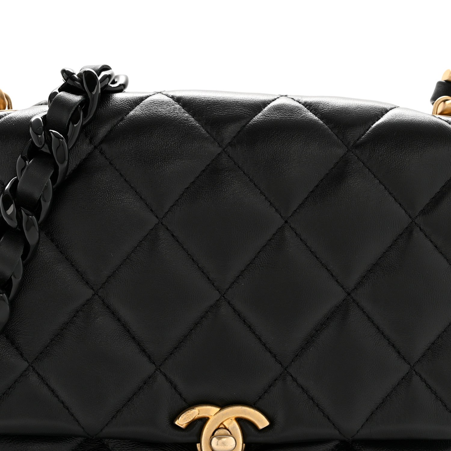 Chanel Lambskin Quilted Small Lacquered Chain Flap Black 8 of 13