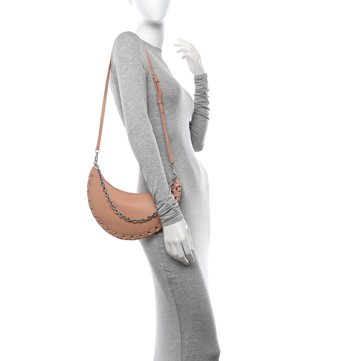 Lambskin Studded Chain Demi Lune Bag Nude