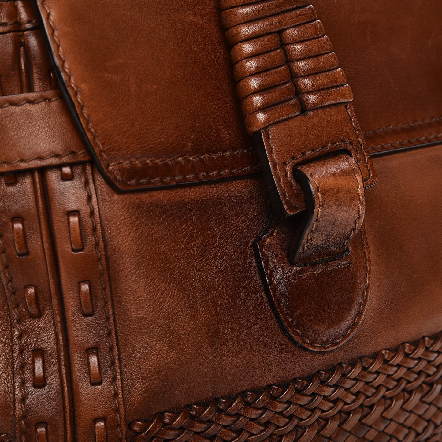 Calfskin Handmade Medium Top Handle Bag Brown