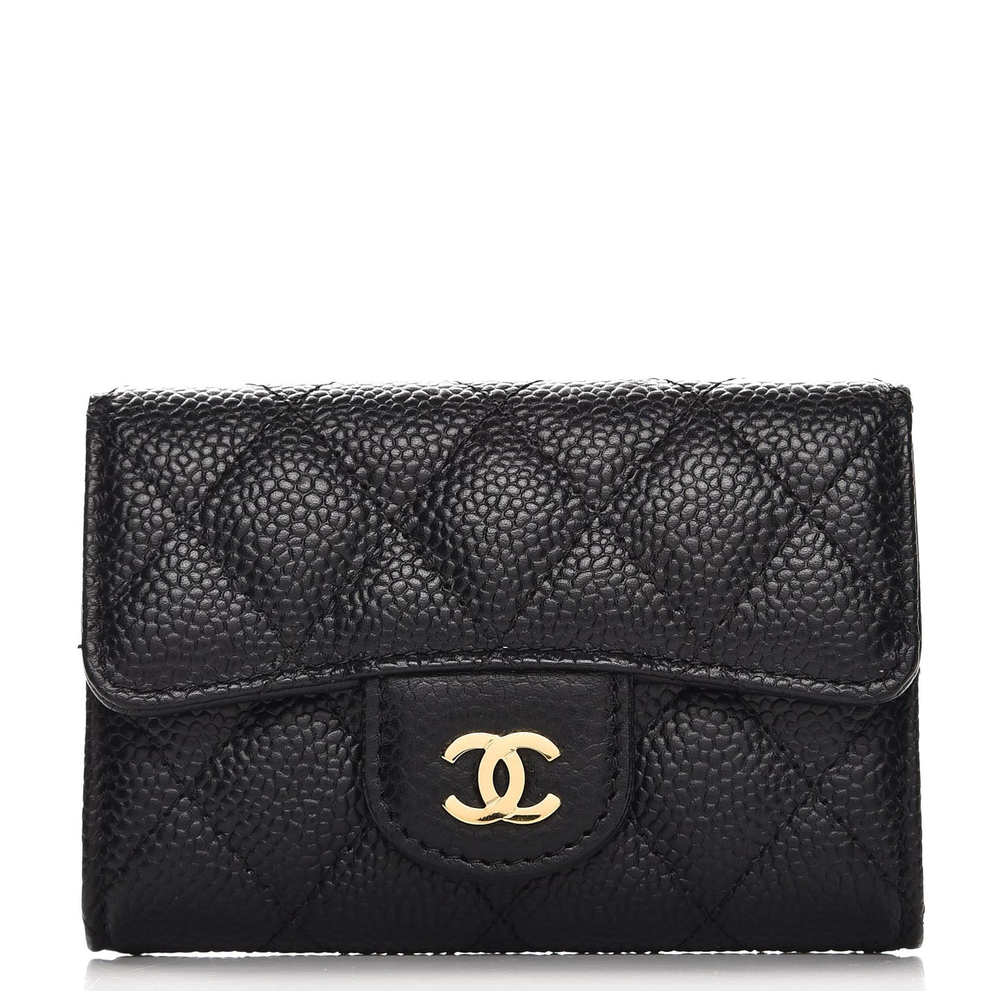 Caviar Quilted Flap Card Holder Black