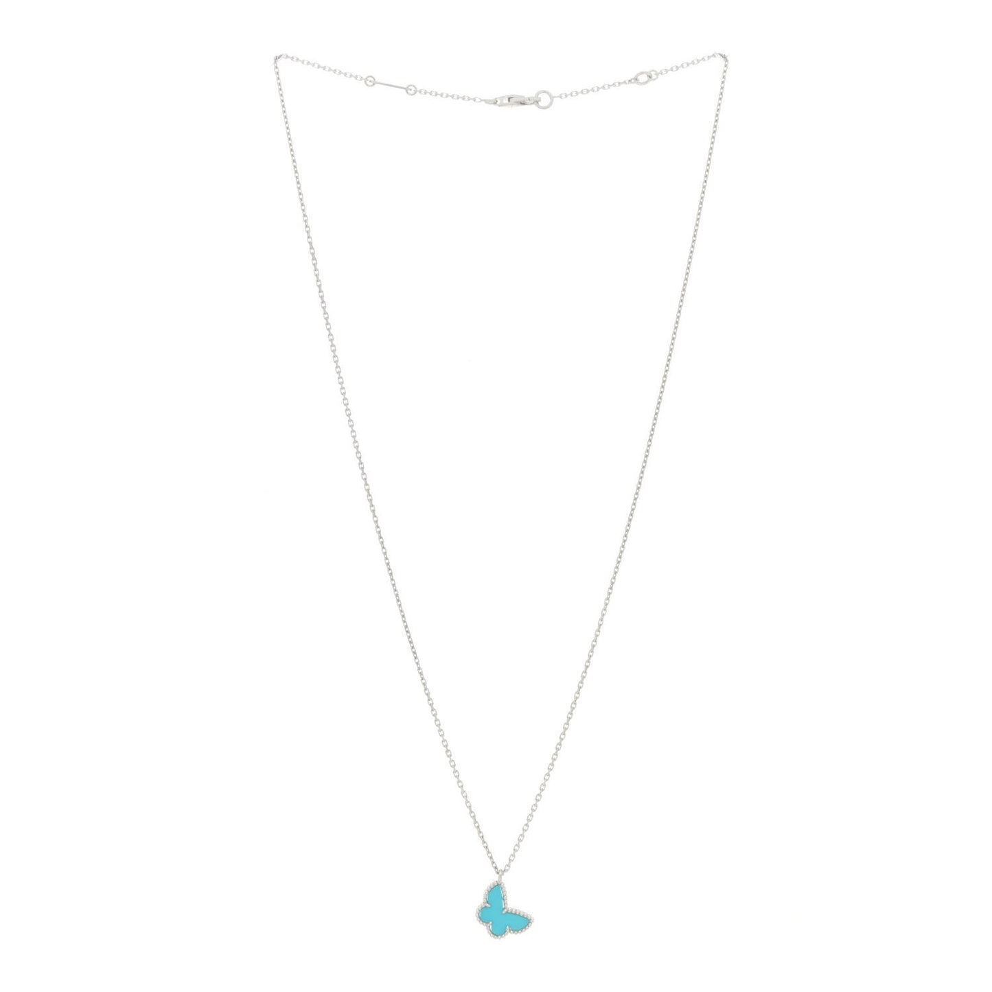 18K White Gold Turquoise Sweet Alhambra Butterfly Pendant Necklace