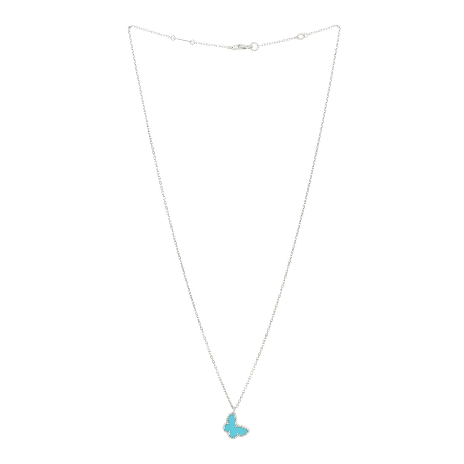 Van Cleef & Arpels 18K White Gold Turquoise Sweet Alhambra Butterfly Pendant Necklace 3 of 6