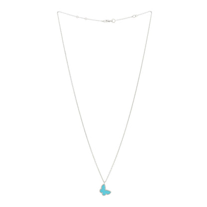 Van Cleef & Arpels 18K White Gold Turquoise Sweet Alhambra Butterfly Pendant Necklace 3 of 6
