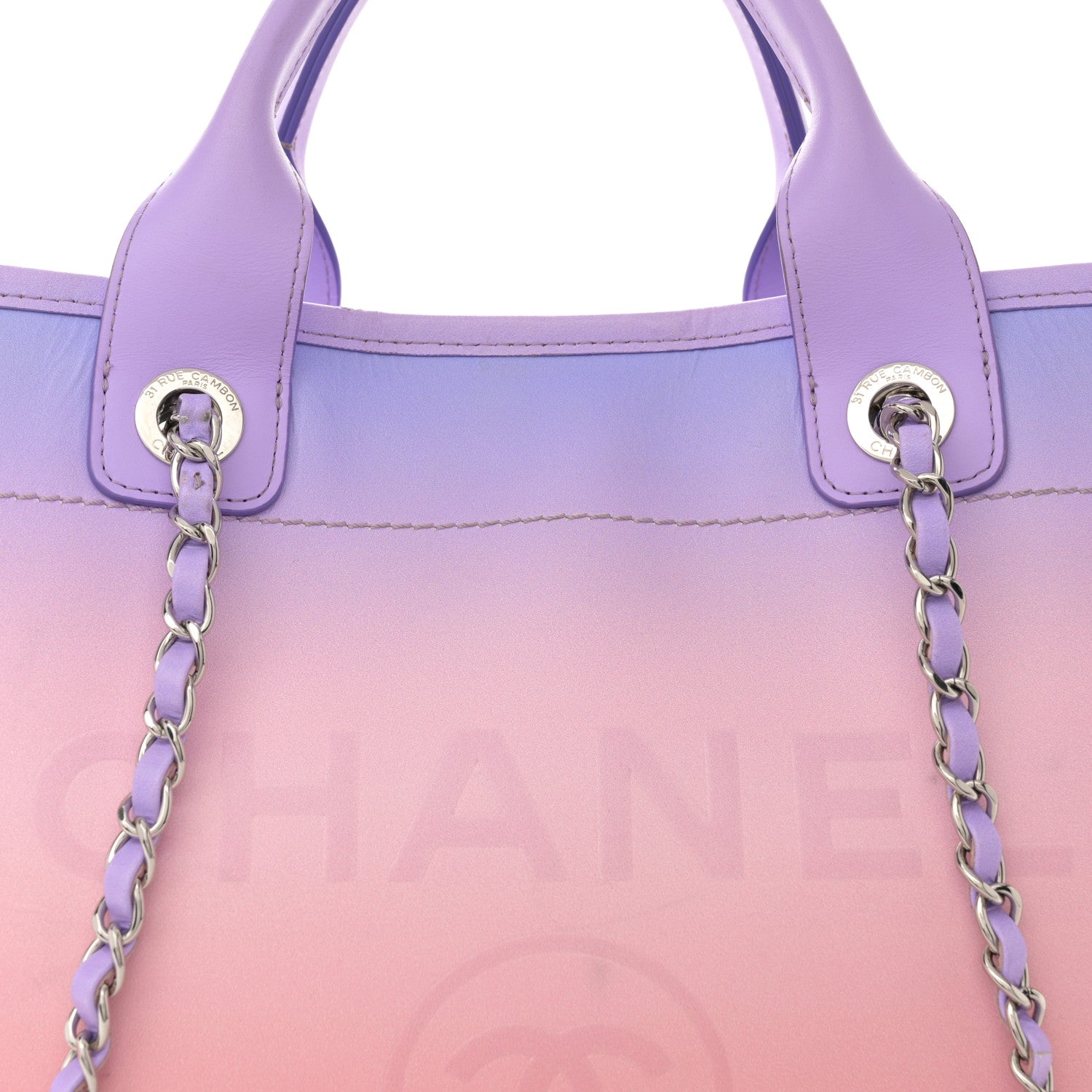 Chanel Shaded Calfskin Small Deauville Tote Light Purple Pink Coral 9 of 16