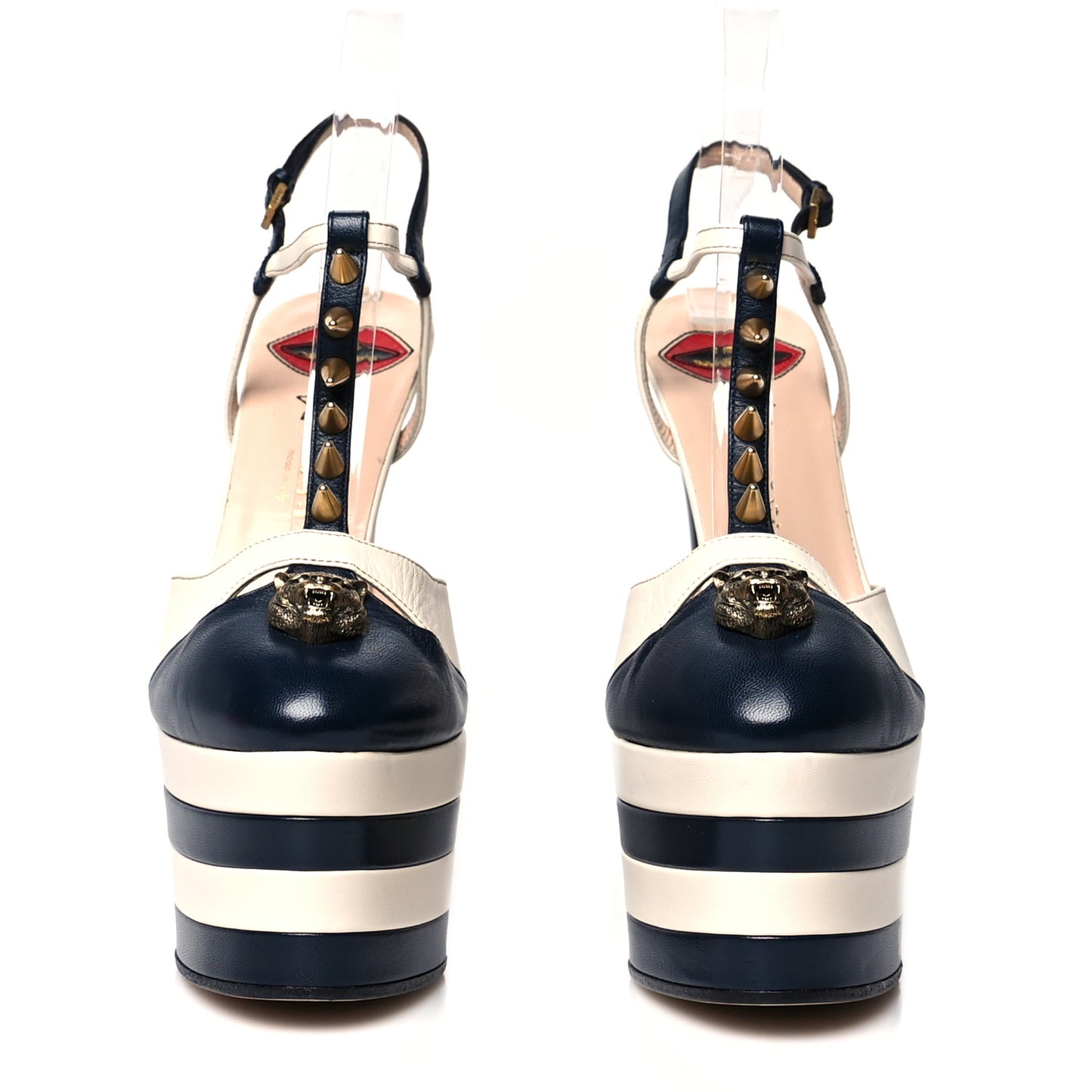 Calfskin Angel T-Strap Platform High Heel Pumps 38.5 Black