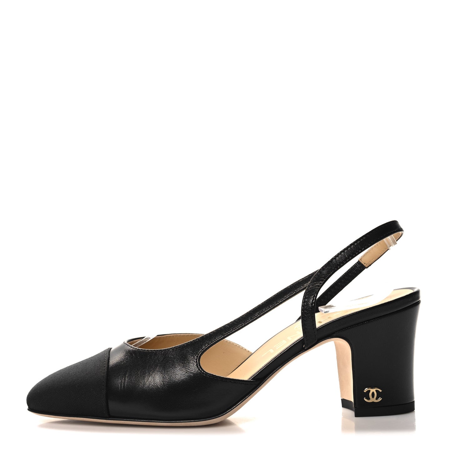 Goatskin Grosgrain Cap Toe CC Slingback Sandals 36 Black