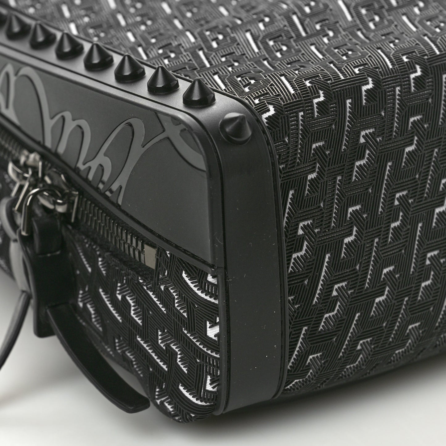 Calfskin Nylon Embossed Backparis Spiked Backpack Black