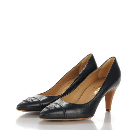 Chanel Lambskin Cap Toe CC Pumps 37 Blue Fonce 3 of 7